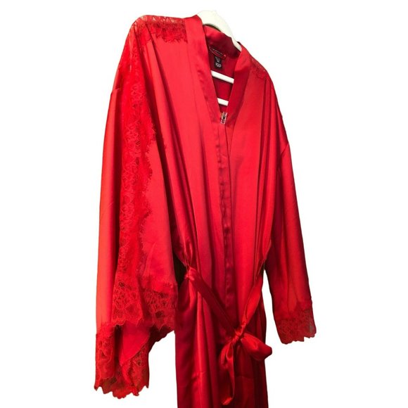 Victoria's Secret Other - Victoria's Secret XL Red w/Lace accent Bathrobe Mid Length Women's